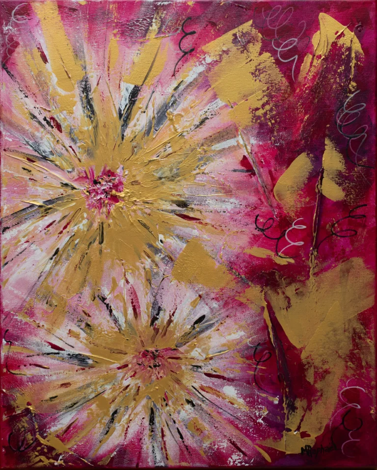 Cette toile explosive, réalisée à l’acrylique avec un mélange de pinceau, spatule et techniques de stamping, déborde d’énergie et de couleurs vibrantes.  Les textures variées et les motifs imprimés créent un véritable feu d’artifice visuel, où chaque détail pulse au rythme d’une fête joyeuse et débordante de vie. Fiesta invite à plonger dans une ambiance de célébration et de spontanéité, célébrant la joie pure et le mouvement.