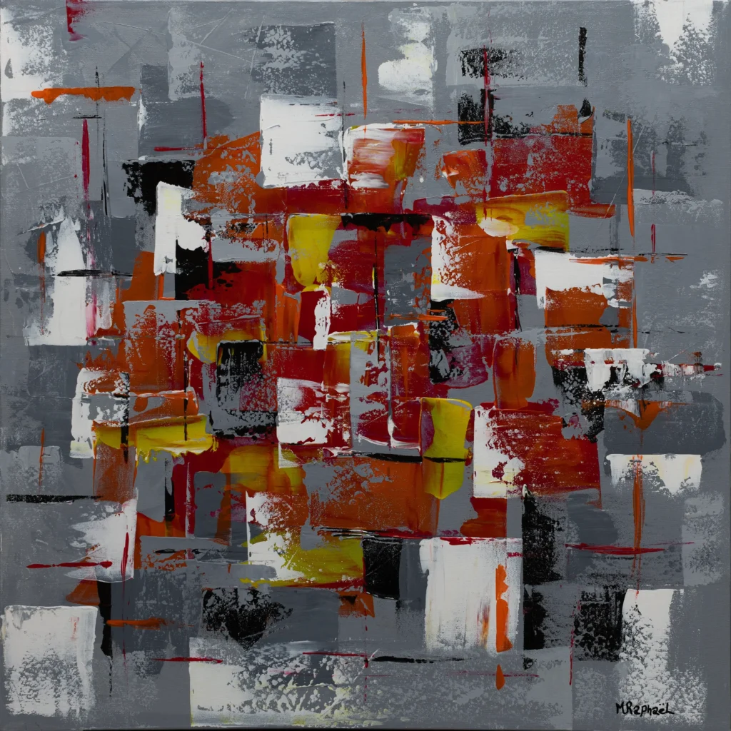Cette œuvre en acrylique exprime une énergie brûlante à travers des formes audacieuses et des couleurs vibrantes. Les textures riches et les mouvements dynamiques traduisent la force intérieure, l’élan et l’émotion brute. Passion Abstraite invite à plonger dans un tourbillon de sentiments puissants, où chaque coup de pinceau incarne le feu et la vie qui bouillonnent au cœur de l’âme.