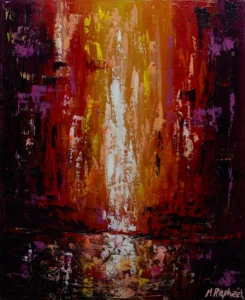 Cette œuvre abstraite, réalisée à l’acrylique, déploie une explosion de couleurs chaudes et intenses qui évoquent un mirage incandescent. Les formes mouvantes et les jeux de lumière créent une sensation de chaleur vibrante, presque hypnotique, où réalité et illusion se mêlent.  Mirage Flamboyant invite à se perdre dans un paysage imaginaire en feu, riche en émotions et en énergie brûlante.