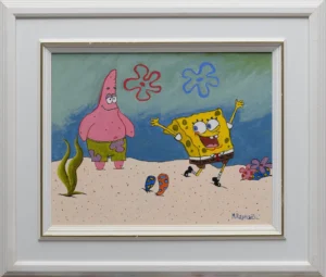Peinte à l’acrylique avec des coups de pinceau vifs et joyeux, cette toile capture l’amitié colorée et espiègle de SpongeBob et Patrick. Les formes simples et les couleurs éclatantes évoquent l’univers enfantin et plein de gaieté de ces deux personnages iconiques. Une œuvre pleine de bonne humeur, qui invite à retrouver son âme d’enfant et à sourire sans retenue.