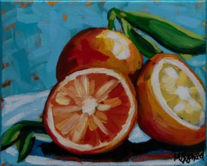 Cette toile vitaminée, réalisée à l’acrylique avec une technique de pinceau lousse, déploie toute la vitalité d’une orange posée avec naturel sur un plateau. Les coups de pinceau libres et fluides traduisent la fraîcheur et la rondeur du fruit, tandis que les teintes vives et éclatantes insufflent une énergie joyeuse à la composition.  Un hommage vibrant aux petits plaisirs du quotidien, où chaque nuance danse avec légèreté.