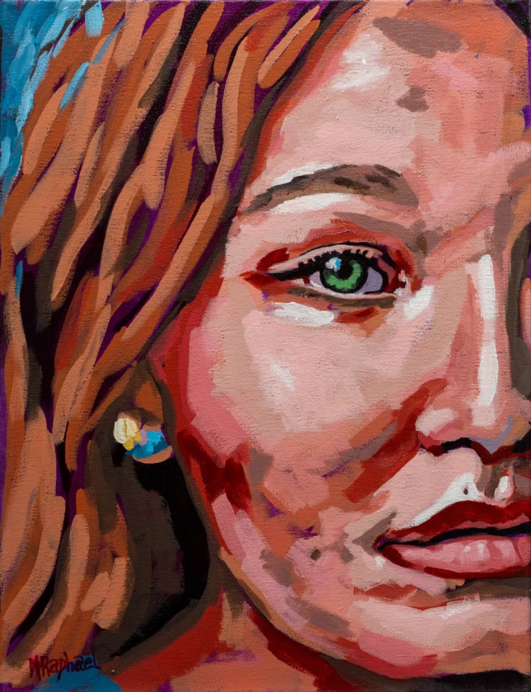 Ce portrait de femme, peint à l’acrylique, met en lumière une beauté authentique, sans artifice. Les traits sont délicatement esquissés, avec des touches de pinceau douces qui laissent transparaître la lumière intérieure du sujet. Les tons naturels et les textures subtiles rendent hommage à la féminité dans ce qu’elle a de plus vrai : une force tranquille, une grâce simple, une présence apaisante.   Beauté naturelle est un regard posé sur l’essence même de l’être.