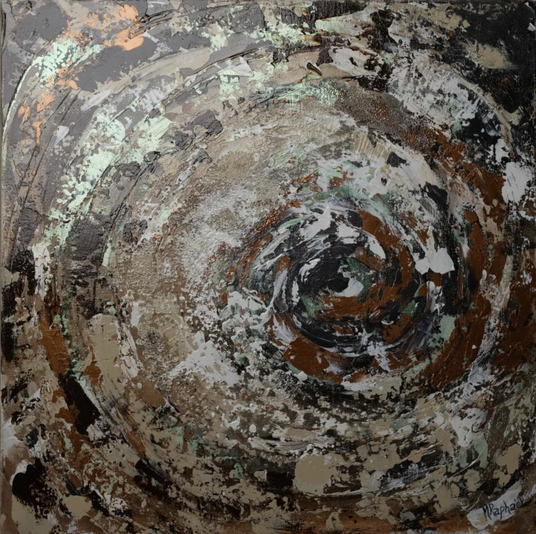 Cette œuvre abstraite, réalisée à l’acrylique avec la technique de la spatule, déploie un mouvement énergique et captivant. Les textures épaisses et les élans de couleurs s’enroulent en un tourbillon évoquant le chaos, le changement ou encore l’élan créatif brut. Chaque coup de spatule semble pousser la matière dans une danse instinctive, où l’émotion prend le dessus sur la forme. Une toile vivante, intense, qui invite à plonger dans le mouvement.